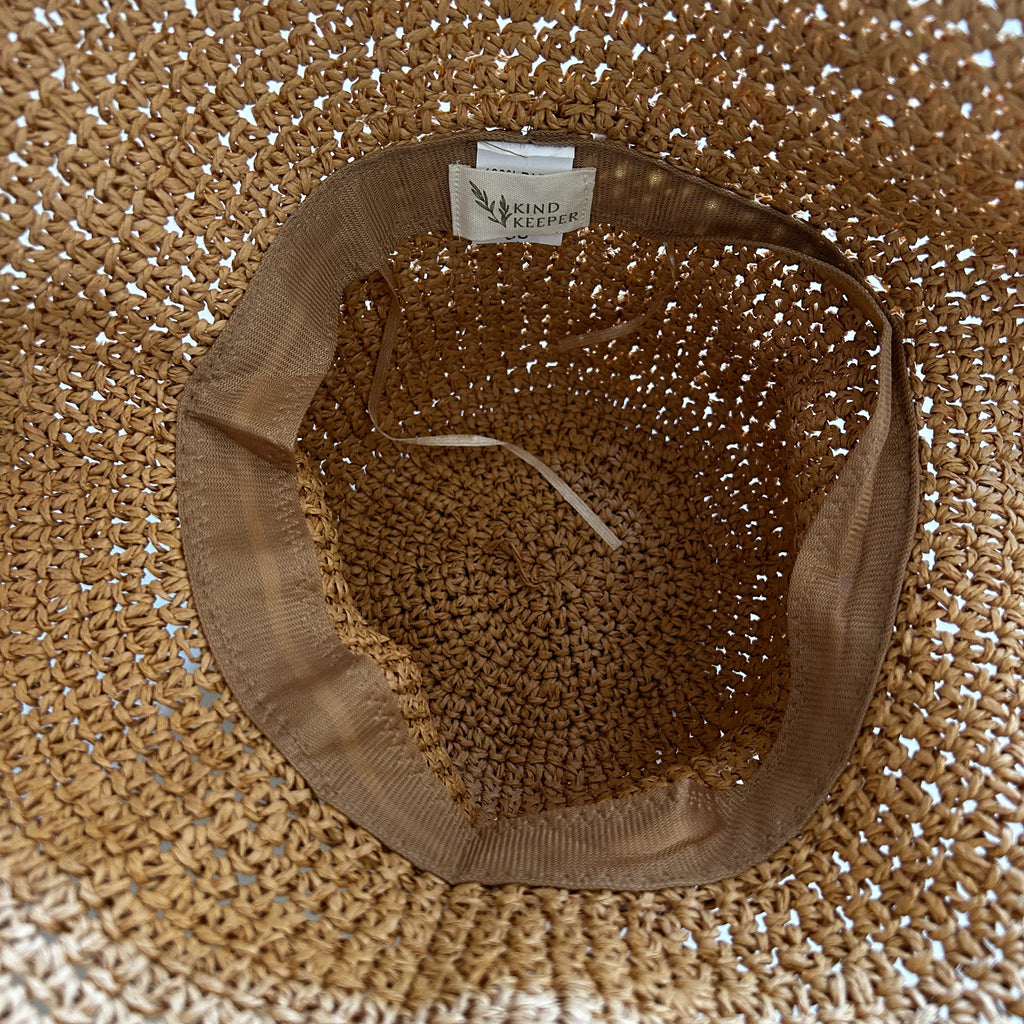 Matching mum straw hat in timeless neutral tone, perfect for outdoor adventures with kids