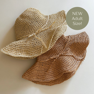 Adult woven straw hat in neutral Natural shade with mouldable wire brim