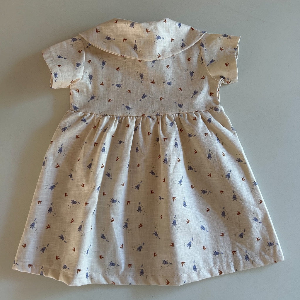 Toddler dress in cotton and linen blend with short sleeves and classic collar