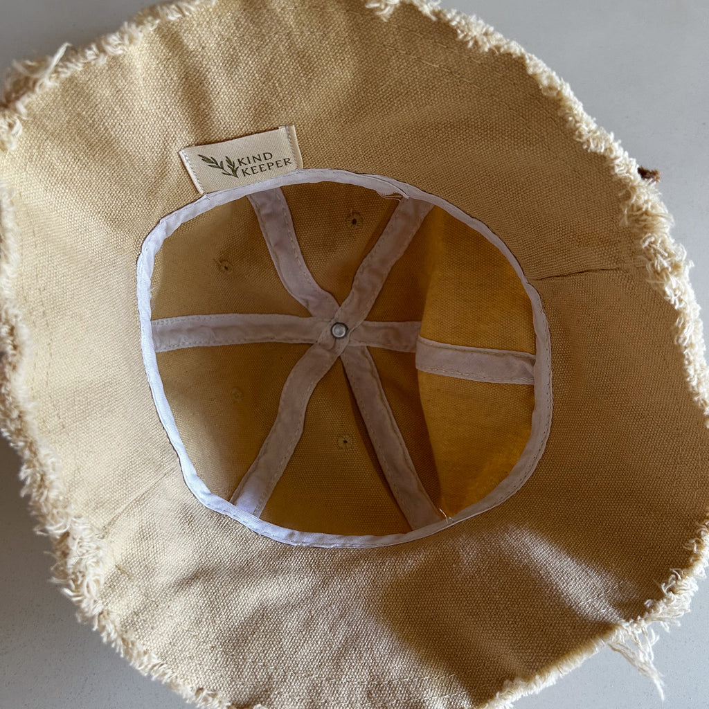 100% canvas cotton bucket hat with frayed edge