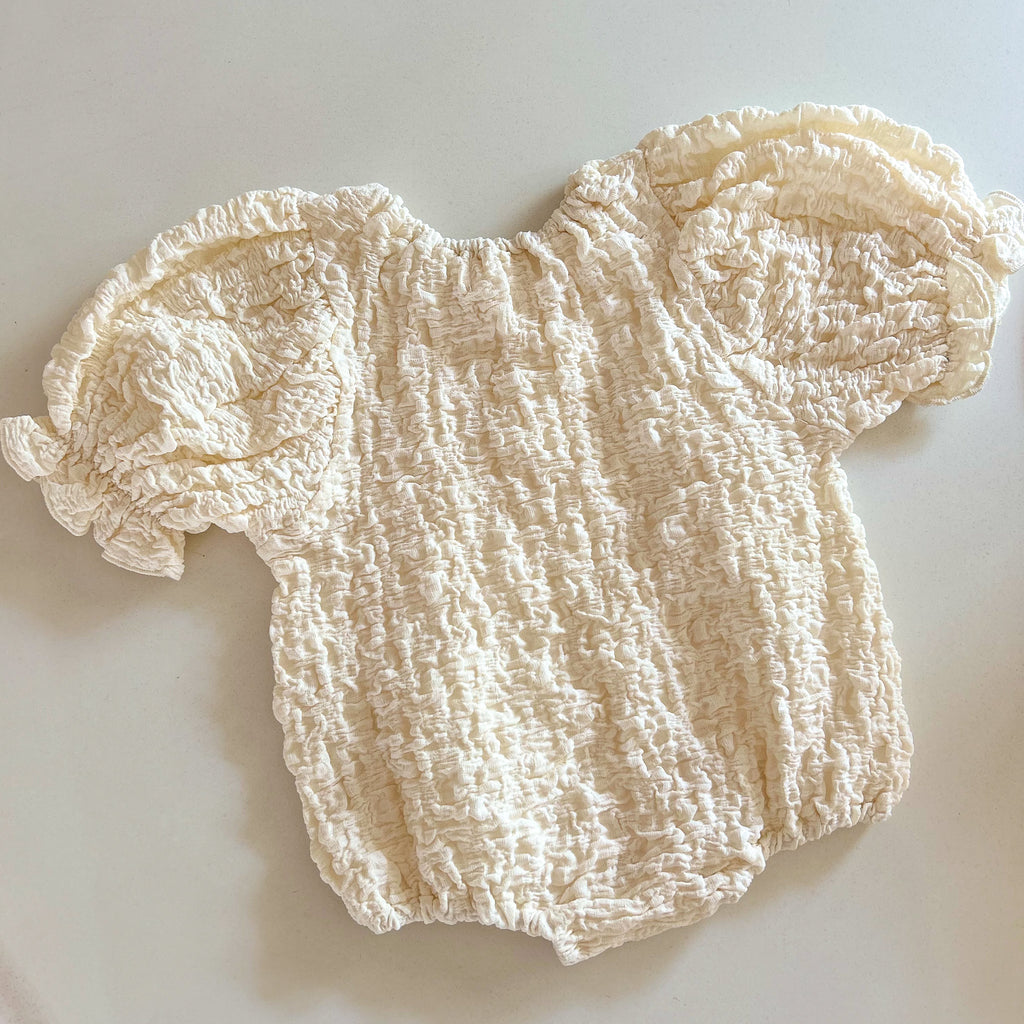 photoshoot romper natural white beige puff sleeve newborn girls