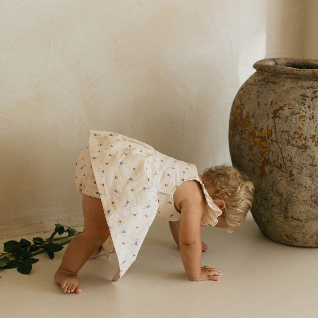 Bluebell Dreams baby set with breathable cotton linen blend and soft floral tones for everyday wear